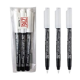 Kuretake ZIG FUDEBIYORI PIGMENT Milky White 3 pens set, For Lettering, Illustlation, AP-Certified, Flexible Hard brush tip, Effective on black paper, Professional quality, Made in Japan
