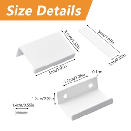 MOROBOR 8 Pack Finger Edge Pull, Self-Stick Instant Cabinet Drawer Pulls Handle Right Angle Aluminum Alloy Invisible Wardrobe Knobs for Kitchen Bedroom Livingroom, 50mm/White