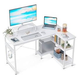 ODK L Shaped Computer Desk with Storage Shelves, 47 inch L-Shaped Corner Desk with Monitor Stand for Small Space, Modern Simple Writing Study Table for Home Office, White