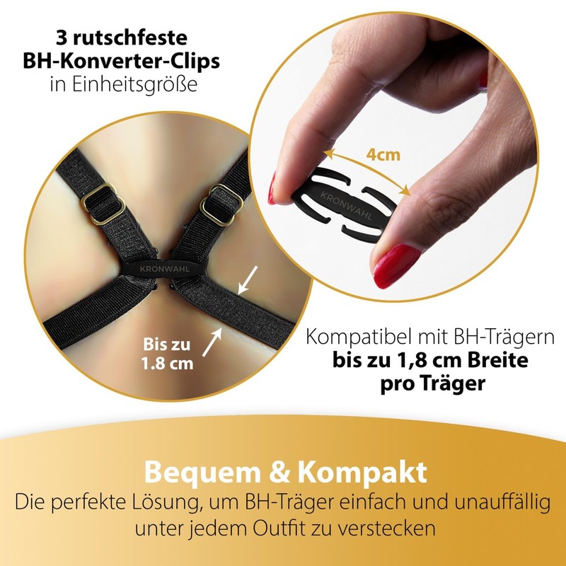 Kronwahl 3 Metal Bra Straps Clips for Straps Width up