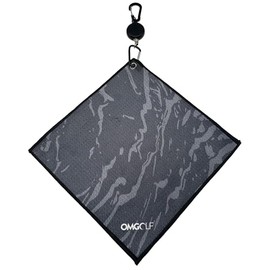 OMGolf, Golf Towel Microfiber with Retractable Carabiner Reel, Steel Wire, Camouflage Print (Black/Grey)