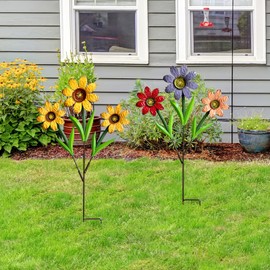 HUTHDAK Metal Flowers for Outside,2 Pack Large Colorful Decorative Garden Stakes Yard Art,Spring Garden Decor for Lawn, Pathway & Garden(21.9 * 12IN)