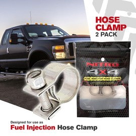 NITRO4X4 Stainless Steel Fuel Injector Hose Clamps Set - 2 Pack Adjustable Gas Line Hose Clamp (7/16 to 1/2 Inch, 11-13mm) - Heavy Duty Hose Clamp for Fuel Lines, Automotive Repairs