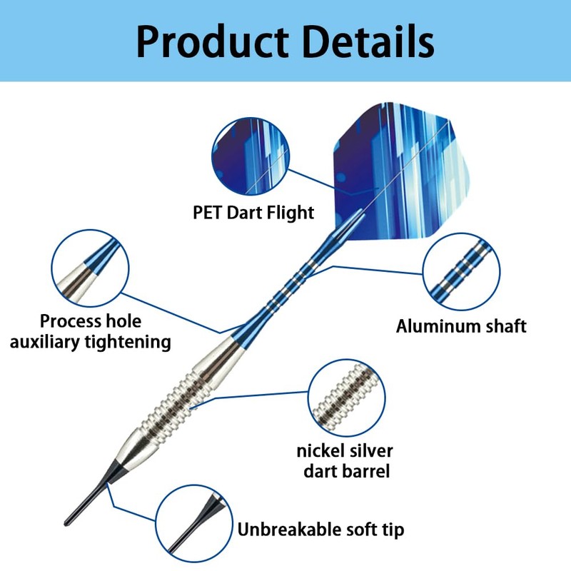 Pack of 3 Darts with Plastic Tip, for Electronic Dartboard,
