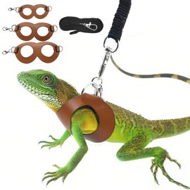 Bearded Dragon Harness and Leash Set, 3-Size Adjustable Soft Leather Reptile Leash for Training & Walking, Lizard Harness with Traction Rope, Walking Vest for Small Animal Outdoor (Brown)