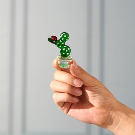 vskikris Hand Blown Glass Cactus with Ladybug Figurine, Colorful Crystal Animal Statue, Decorative Collectible, Gift