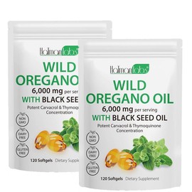 Wild Oregano Oil with Black Seed Oil - 6,000 mg per Serving,seed oils–for Daily Energy Boost Supplement Nutrition oil oregano Organic Healthcare Green Fitness:_Wild Oregano Oil with Black Seed Oil*2