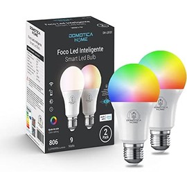Focos Inteligentes WiFi 2.4Ghz 2 Pack MulticolorLuz Blanca Fría y CálidaRGBCCT 2700K-6500K806 Lumens 9WComandos de Voz con AlexaGoogle HomeControl