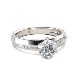 Jeulia 925 Sterling Silver Round Cut Women's Ring Simple Engagement Anniversary Promise Band Rings with Jewelry Box for Anniversary Christmas Valentine's Day, Sterling Silver, Cubic Zirconia