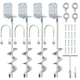 Swing Set Anchors 20" – Heavy Duty Ground Anchors Screw in with L-Brackets & Drill Adapter, Fully Welded Spiral Earth Anchor for Storage Sheds, Trampoline, Fence, Carports