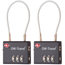 New TSA Approved Luggage Locks (2 Pack) OW-Travel 3 Digit Heavy Duty Zinc Alloy Security Cable Padlock, Combination Padlocks, Code Lock for Suitcase, Zipper, Luggage, Bag, Case, Gym Locker (Black)