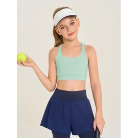 Haloumoning Girls Training Bra Kids Strappy Scoop Neck Bras Yoga Sports Comfort Dance Crop Top 5-14 Years Mint Green
