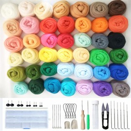 VolksRose Wool Needle Felting Kit, 50 Colors Wool Roving for Felting, Needle Felting Starter Kit with Basic Felt Tools, Hand Spinning Craft Felting Material for Beginners 3g/Color
