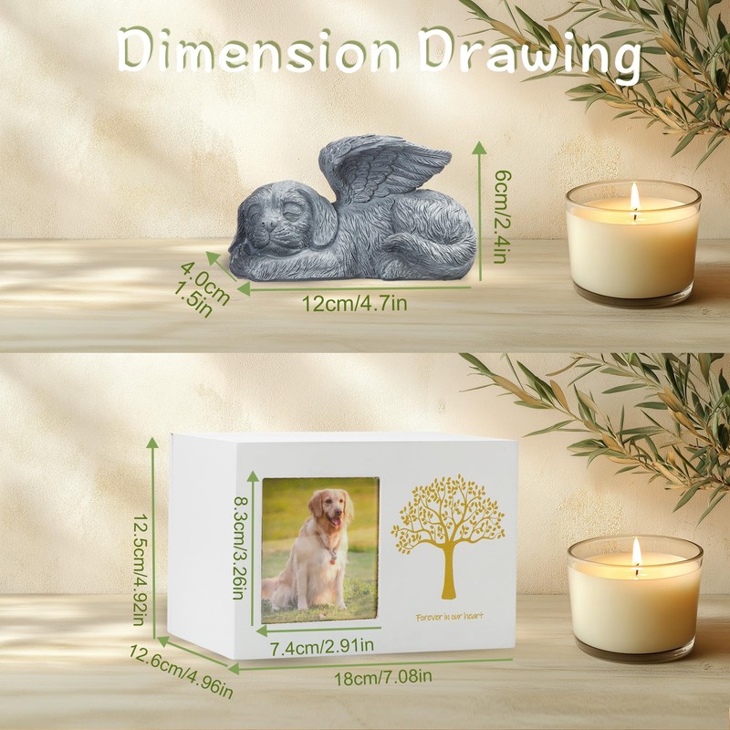 DiDiBirDi Pet Urn for Dog Ashes, Tree Pattern Wooden White