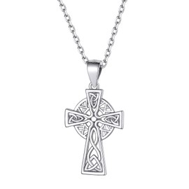 Supcare Sterling Silver Celtic Cross Necklaces for Men Women, Shiny Silver Celtic Trinity Knot Pendant Necklace Adjustable Chain 45cm+5cm