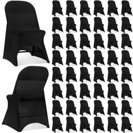 Newwiee 50 Pack Stretch Spandex Folding Chair Covers Polyester Universal Fitted Chair Slipcovers Protector for Wedding Banquet Party Holidays Dining Celebration Event Decoration(Black)