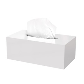 5mm Thicker Acrylic Tissue Box Cover, PITBVO Rectangular Tissue Box Holder, Dryer Sheet Case Dispenser for Bathroom Kitchen Bedroom Office Dresser Countertop Desk - White