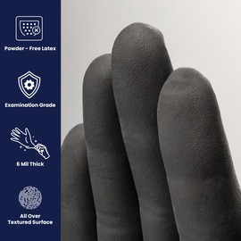 Adenna PHM916 Phantom 6 Mil Powder-Free Latex Gloves, Medical Grade, Black, Large, Box of 100