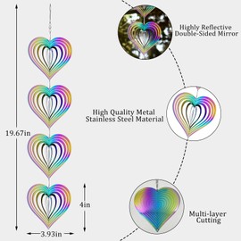 Rainbow Metal Wind Spinners Outdoor Garden Yard Decor, Bird Scare Discs Reflectors to Keep Birds Away, Holographic Reflective Bird Devices Deterrents for Outside Patio Fruit Trees (Heart)