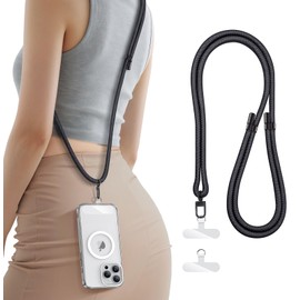 SIXBOX for Phone Lanyard Crossbody with 2X Clear Phone Tabs, Adjustable Anti Theft Phone Strap, Premium Metal Buckles, Comfortable Universal Neck Wrist Lanyard for Travel Outdoor, Black