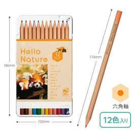 Tombow CB-KHNLP0312C Colored Pencils, 12 Colors (Non-Roll-Resistant Hexagon), Hello Nature, Red Panda