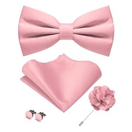 Auiremrti 4-piece Pink Pre-tied Bow Tie and Pocket Square, Cufflinks, Lapel Pin Set for Men for Parties, Business, and Weddings