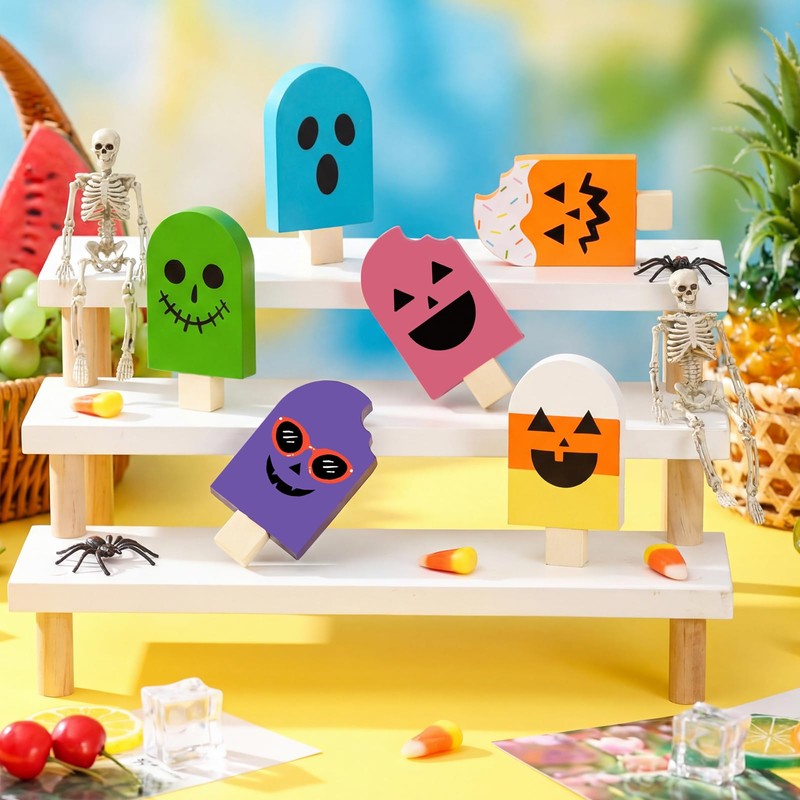 Kathfly 6 Pcs Summer Halloween Table Decor Wooden Ice Cream