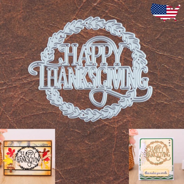 None Happy Thanksgiving Words Rustic Wheat Wreath Cutting Die –