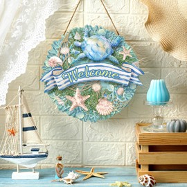 Yalikop Summer Sea Turtle Beach Door Sign, Welcome Summer Sea Turtle Sign for Front Door Decor Hanging Door Signs Rustic Wall Decor Farmhouse Wood Hanging Plaque for Home Wall Porch