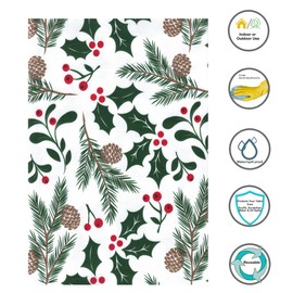Kane Home Holiday Vinyl Tablecloth, Red and Green Holly Berry Print, PEVA with Flannel Backing (52 x 70 inches)