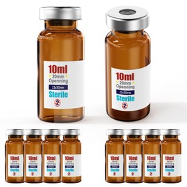 Sterile Empty Vials with Self Healing Injection Port,with Aluminum Cap,Sterile Package ZHANXUBIO (10,10ml Amber)