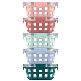 Ello Duraglass 3.4 Cup Round Meal Prep Sets 10Pc, 5 Pack Set- Glass Food Storage Container with Silicone Sleeve and Airtight BPA-Free Plastic Lids, Dishwasher, Microwave, and Freezer Safe, Melon