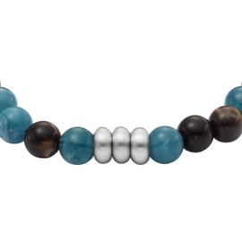 Pulsera Fossil JA7241040 All Stacked Up de latón en color plateado con cuentas de acrílico en color azul y café para caballero