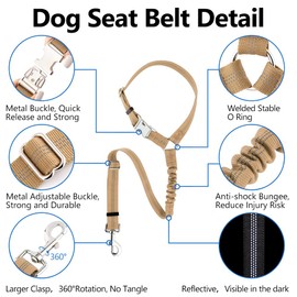 Plutus Pet Dog Seat Belt for Car Headrest, Reflective and Adjustable Restraint with Elastic Bungee for Safety, Vehicle Seatbelt Harness for Small Medium Large Dogs and Cats