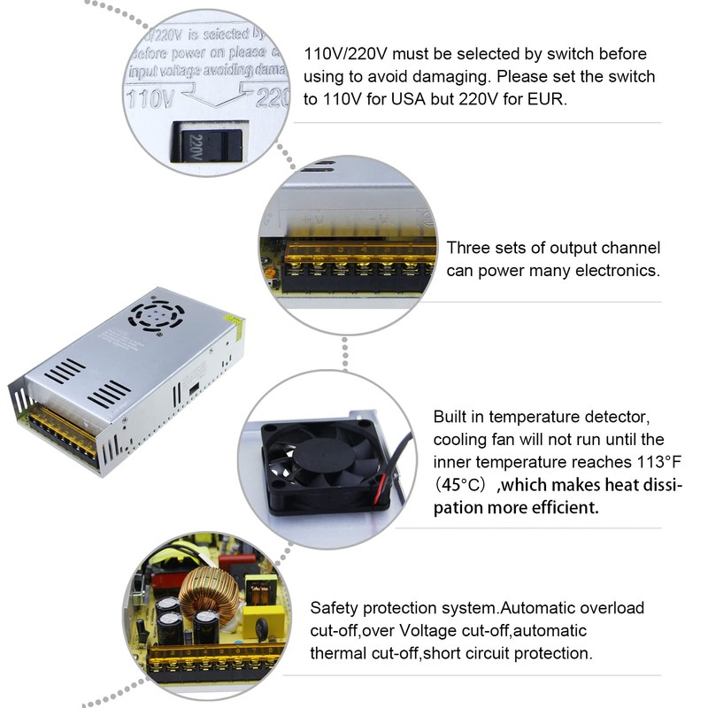 ALITOVE DC 24V 15A 360W Power Supply Universal Regulated Switching