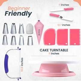 RFAQK - Juego de 35 Piezas de Tocadiscos y nivelador Giratorio para Tartas con Almohadilla Antideslizante, 7 Puntas de glaseado y 20 Bolsas, espátula Recta y Compensada, 3 raspadores, Kit de