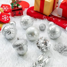 62pcs Silver Christmas Balls Ornaments Set - 3.15" Big Christmas Balls - Shatterproof Plastic Decorative Baubles for Xmas Tree Decor Holiday, Wedding, Party Decoration (Silver)