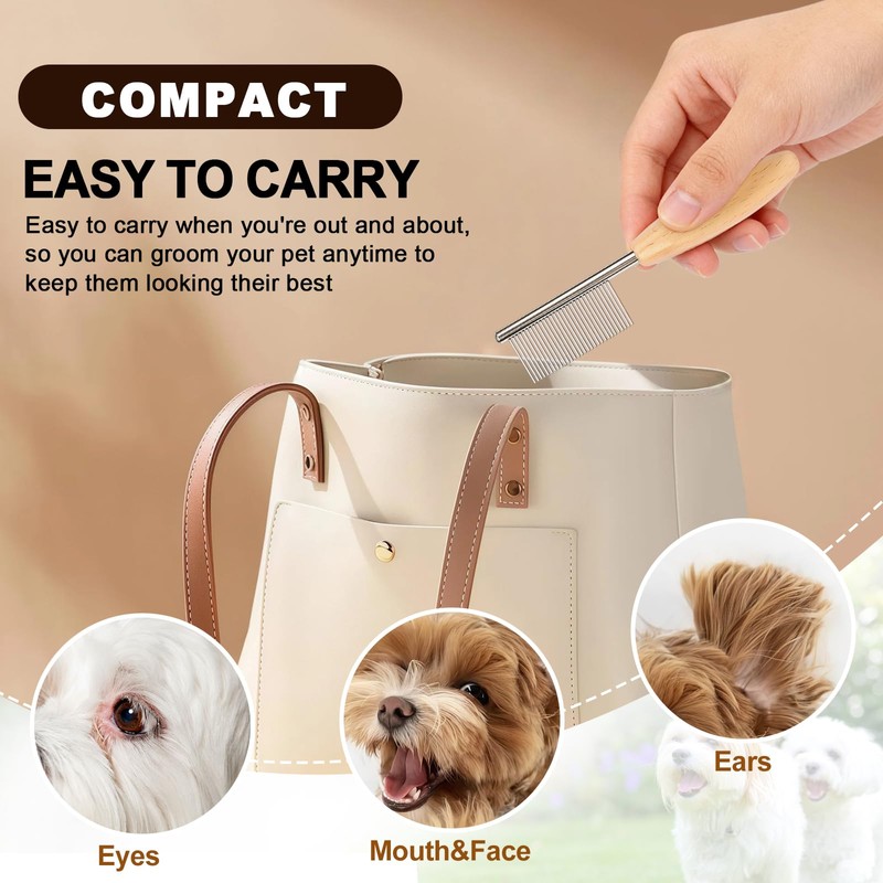 HOP Small Dog Comb with Wooden Handle Metal Dog Eye