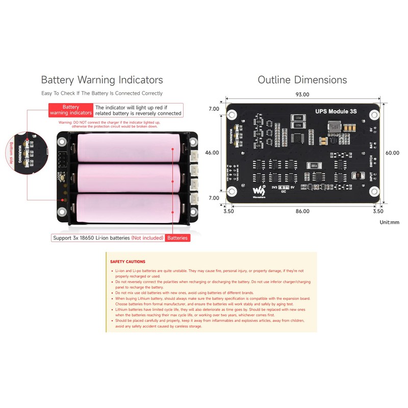 Waveshare Uninterruptible Power Supply (UPS) Module, Supports Charging and Power