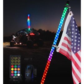Xprite 1PC 4FT Spiral RGB LED Whip Light with Built-in Spring Base, Remote Control & Rocker Switch DIY Chasing Antenna Lighted Whips, Compatible with SXS ATV UTV Polaris RZR Can-am Buggy Trucks Jeep
