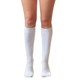 Chapini, Plain Knee High Girls Teen Cotton Rich Socks. White