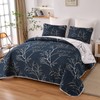DJY 3 Piece Navy Floral Quilt Set Full/Queen Size Botanical