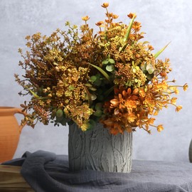 6 Bundles Artificial Fall Flowers, Autumn Decorations Leaves Greenery Shrubs for Thanksgiving Home Kitchen Room Farmhouse Floral Arrangements Indoor Outdoor Wedding Party Fireplace Fall Mixed Color