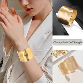 MONAZEO Gold Cuff Bangle Bracelets For Women Trendy Hinged Cuff Open Wide Chunky Gold Bracelet Minimalist Bangle Jewelry(A)