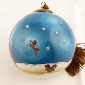 Penguin and Dog - Inside Painted Glass Ornament for Home or Office Perfect for Thanksgiving, Christmas