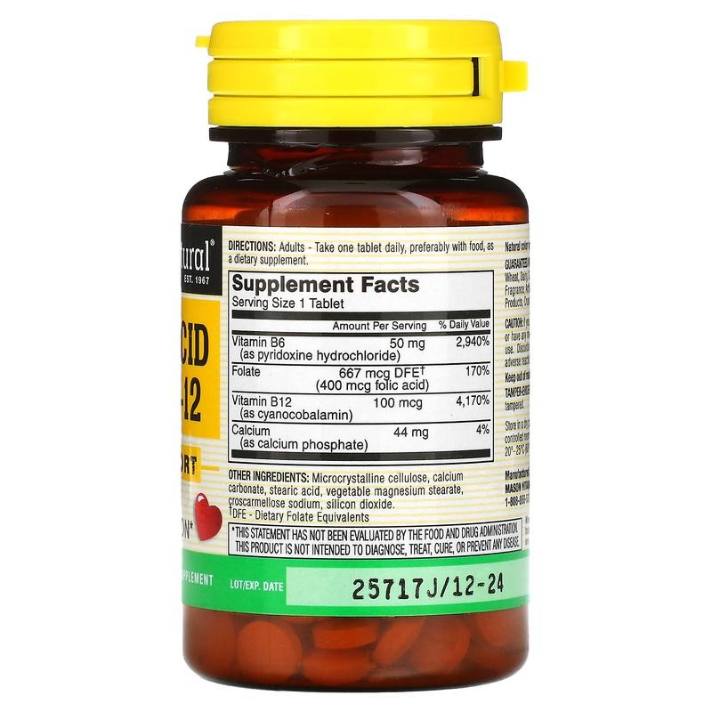 Mason Natural Folic Acid B6 & B12, 90 Tablets