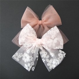 Large Tulle Bow Hair Clips for Baby Girls Lace Hair Bow Teen Girls Women Lightweight Gauze Dress Bow Hair Barrettes Accessories (Pink and White Floral)