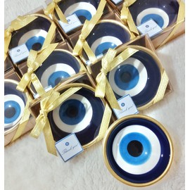 HAPPY PARTY FAVORS 12 PCS Evil Eye Ceramic Bowls Wedding Favors Guest Gifts, Baby Shower Party Favors, Birthday Gift with Gold Ribbon, Thank You Tag, decortaive bowls