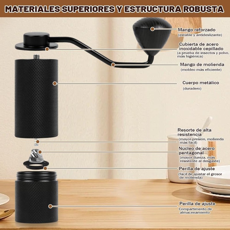Molino de Café Manual, Molinillo de Cafe de Acero Inoxidable,