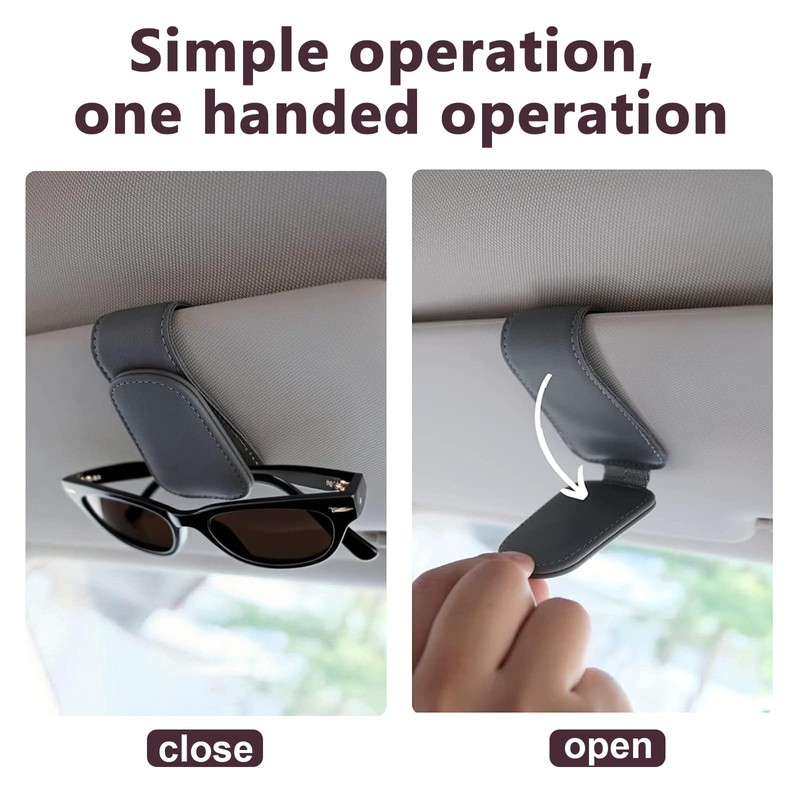 Magnetic Leather Car Sunglasses Holder, Eyeglass Hanger Clip for Sun